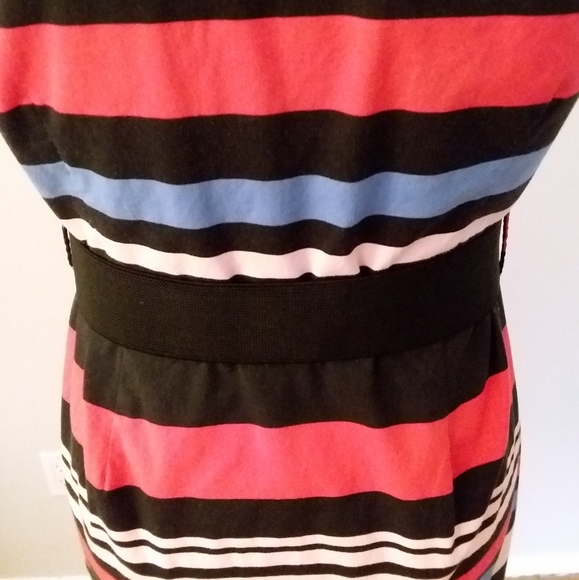Venus Multi Color Stripe Dress w/Wide Black Belt - Picture 8 of 9